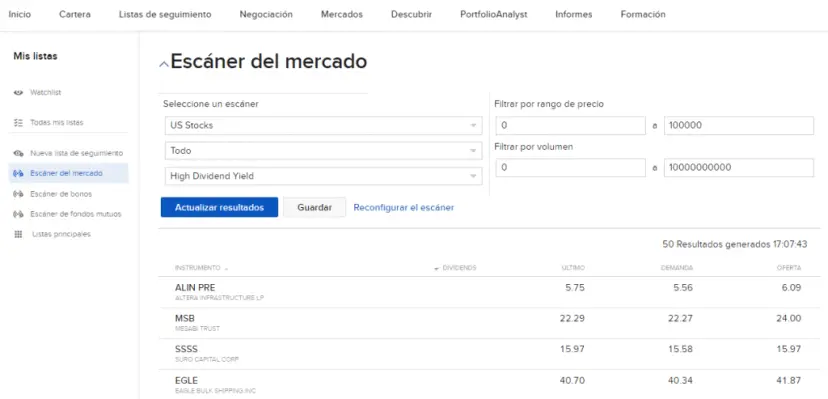 Escaner para descubrir empresas interesantes para invertir en Interactive Brokers